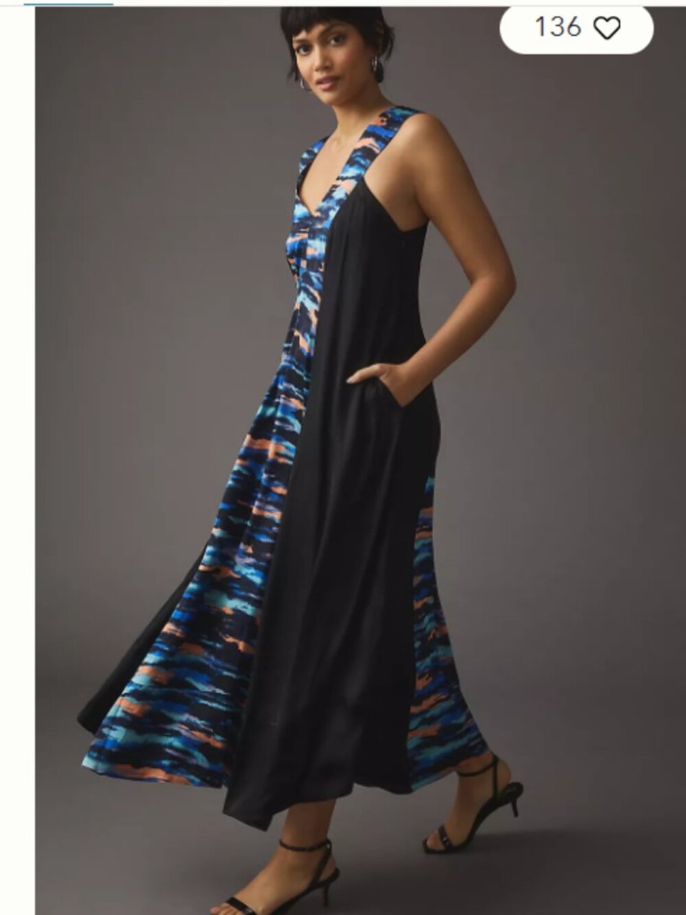 Maeve Black V-neck Maxi Dress Watercolor size 6 NWT - Picture 2 of 14